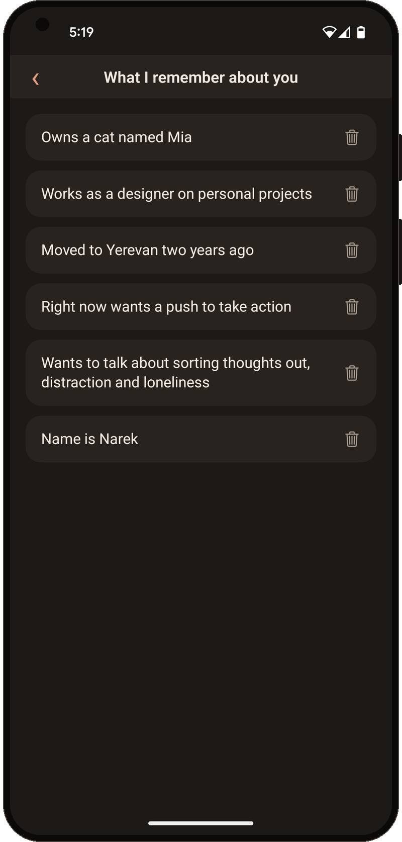 Memories screen